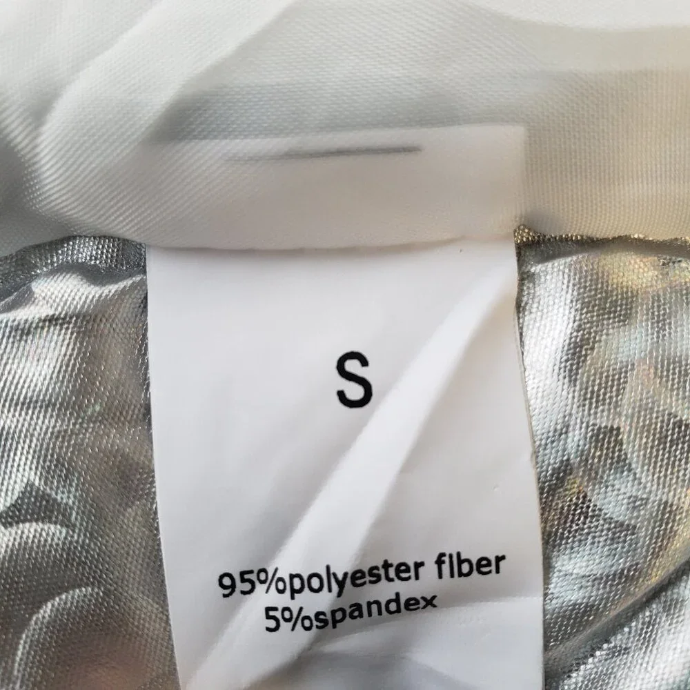 Silver Shine Holographic Crop Puffer Vest Rave Gem Y2K Style Zip + Side Strings - Picture 9 of 12